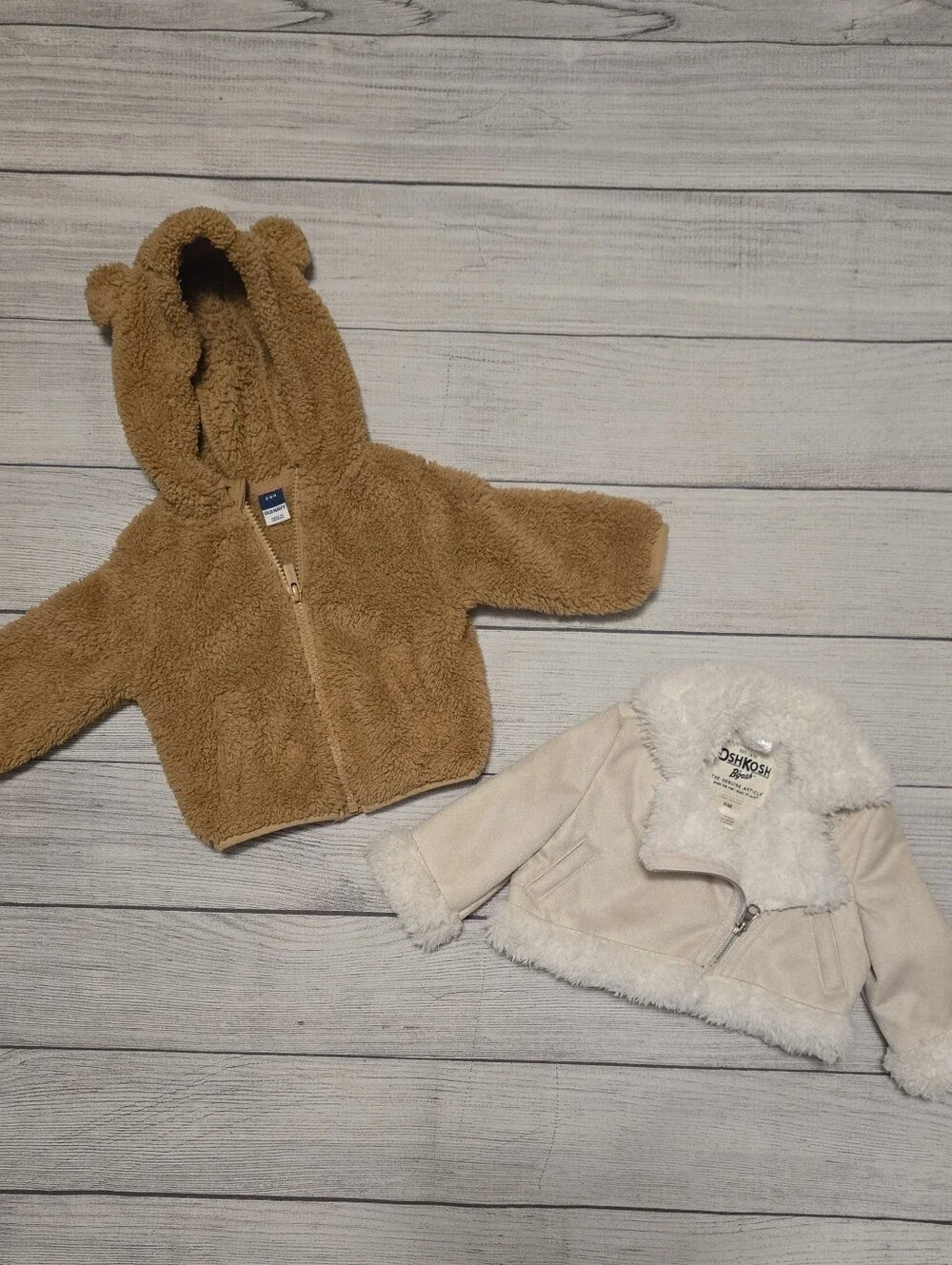 Brown Teddy Bear Hooded Jacket + Cream Sherpa Moto Jacket (Set)